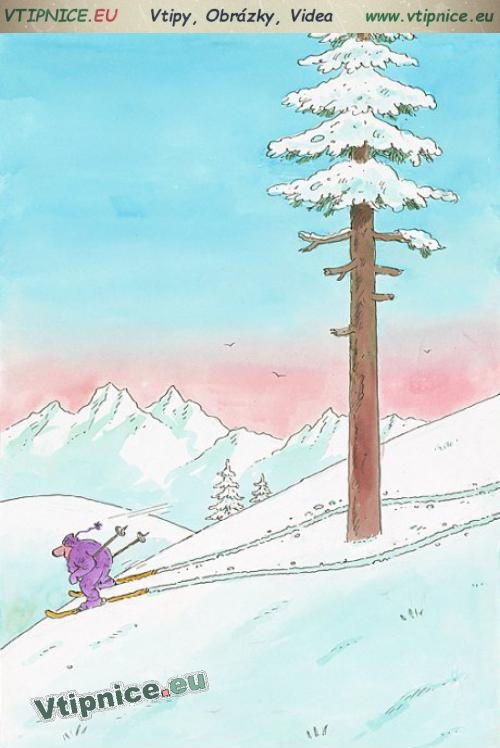 kreslené vtipy - lyžař