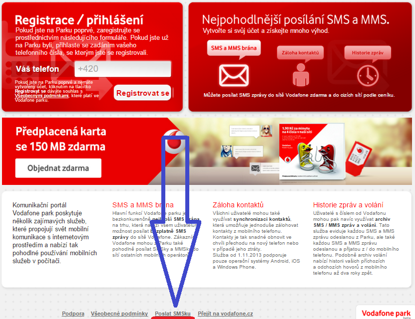 Poslat SMS zdarma do sítě Vodafone